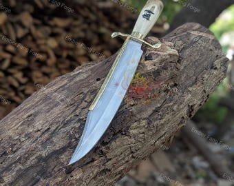 Expendables Movie Replica Knife High Carbon Steel Bowie Camel Bone Handle with Sheath