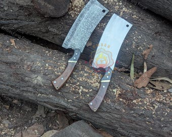 Handcrafted High Carbon Steel Blade Cleaver Knife With Leather Sheath