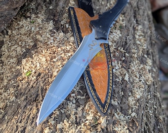 RE4 Krauser Replica bowie knife, D2 steel blade, full tang, leather sheath