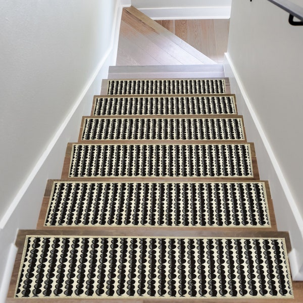 Striped Round Stair Treads Carpet, Sphere Design Stair Rug, Modern Stair Runner, Ultra Thin Stair Mat, Non-Slip Step Rug, Washable Rug