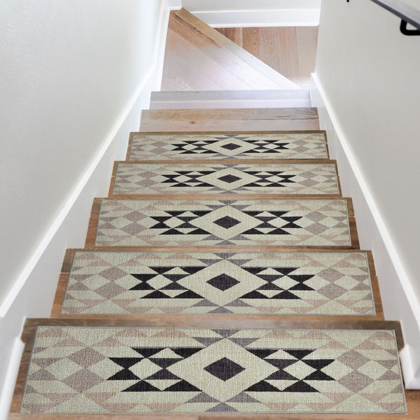 Anatolian Design Stair Rug, Moroccan Stair Treads Carpet, Non-Slip Stair Runner, Ultra Thin Stair Mat, Modern Step Rug, Machine Washable Rug