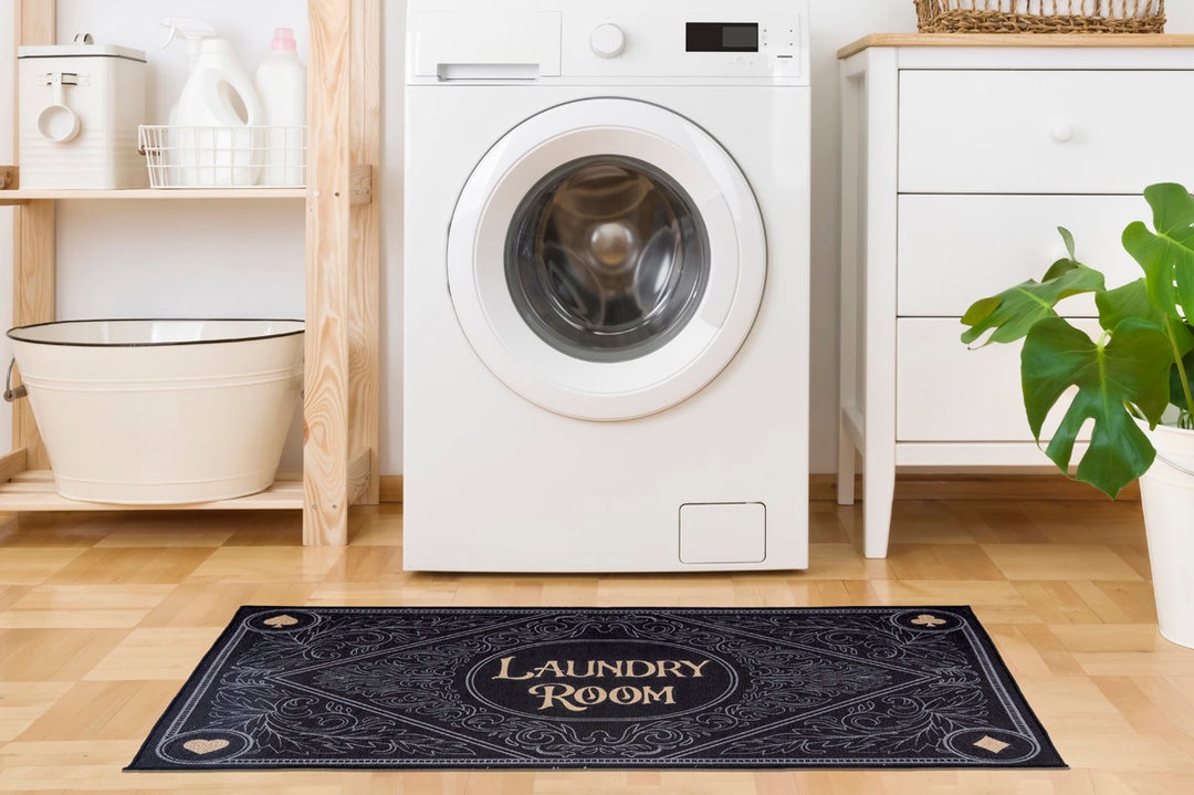 Black Laundry Room Runner Rug, Nonslip Laundry Floor Mat, Modern Ultra
