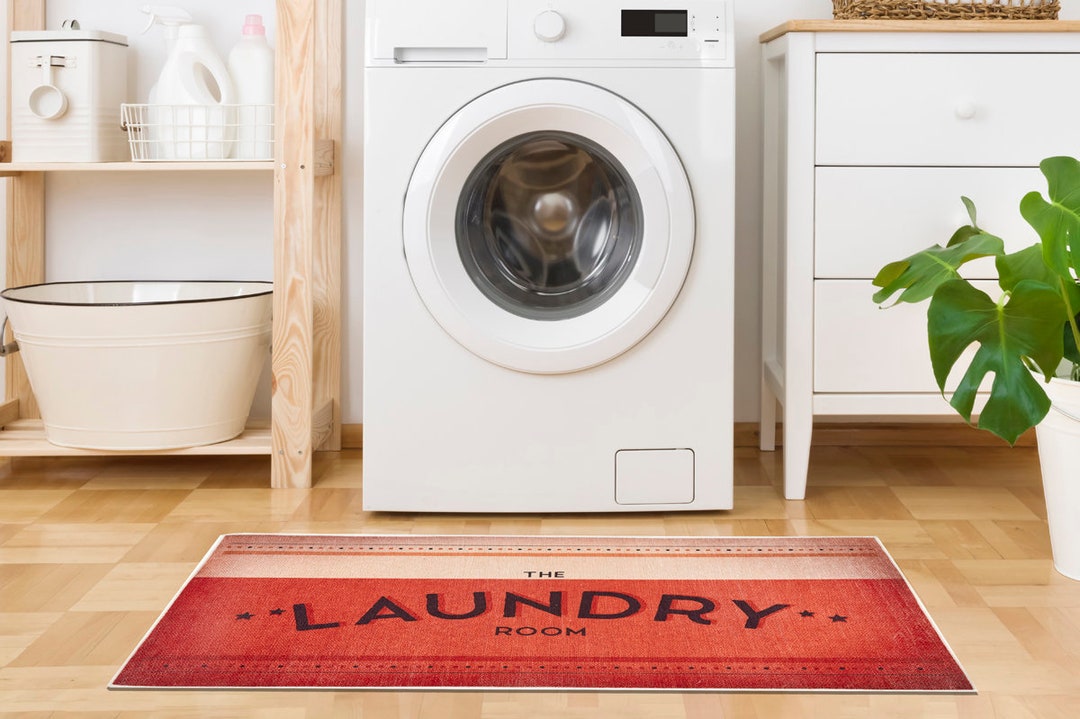 Red Laundry Room Runner Rug, Star Laundry Floor Mat, Decorative Ultra