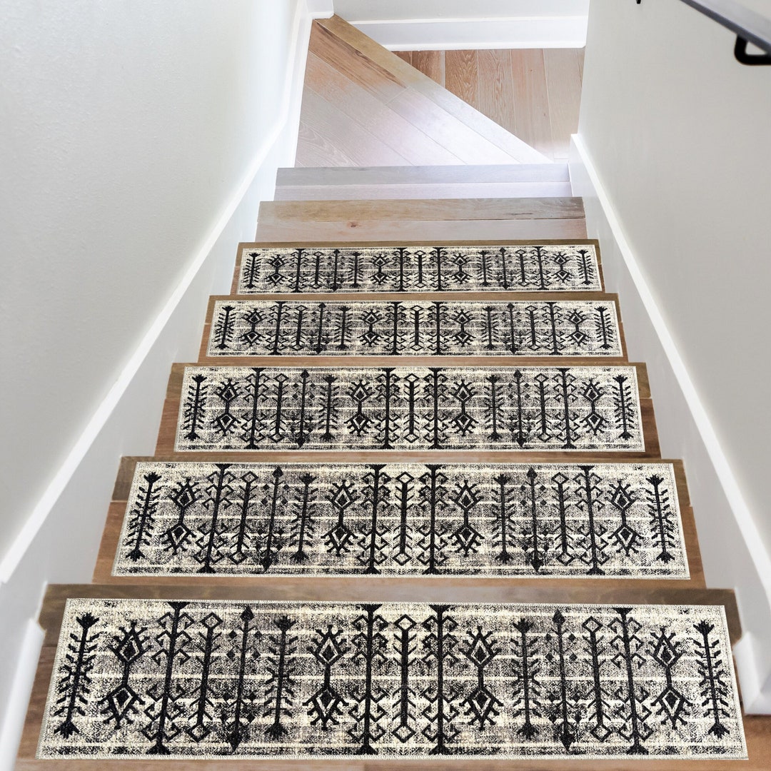 Boutique Stair Rug, Black Linear Stair Treads Carpet, Non-slip Stair ...