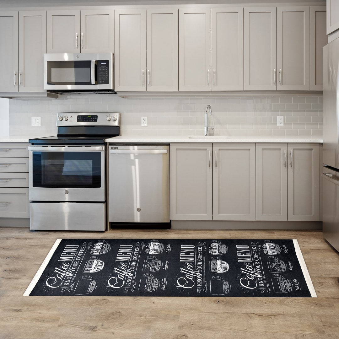 Coffee Design Kitchen Runner Rug Black Kitchen Runner Etsy