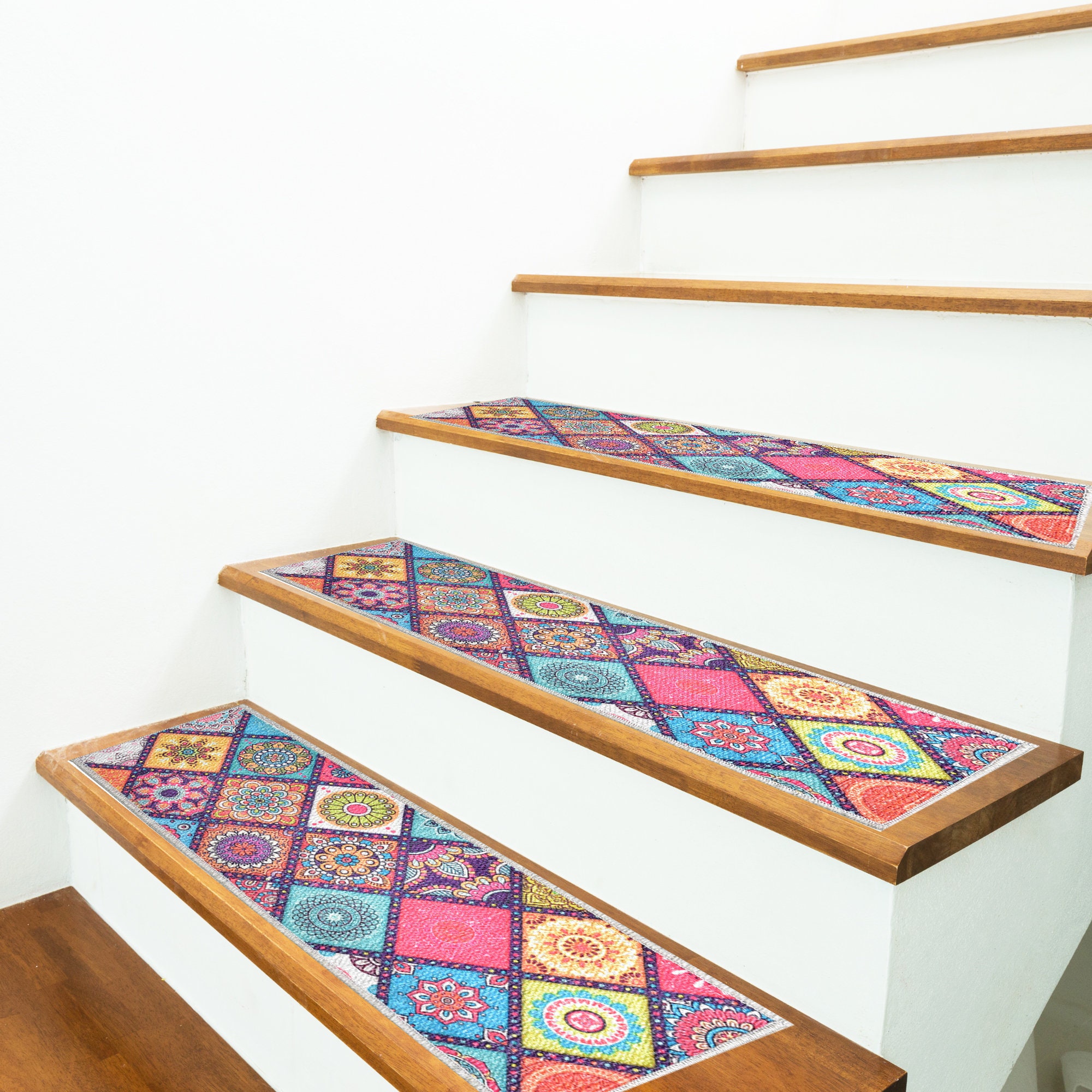 Colorful Boho Stair Rug Diamond Stair Treads Carpet Nonslip Etsy