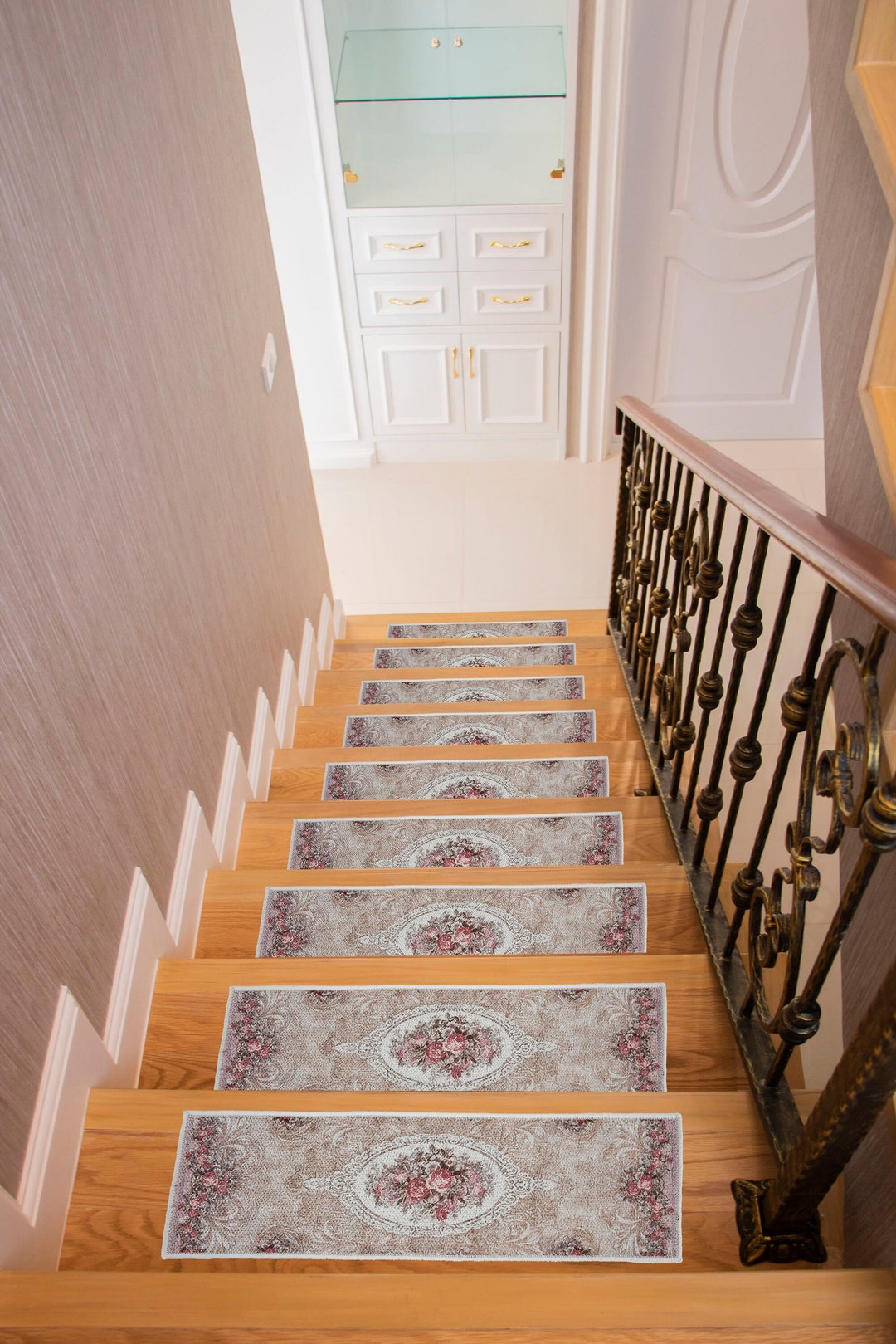 Vine Floral Stair Treads Rug, Flower Stair Carpet, Botanical Stair