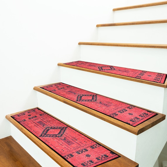  Medallón de alfombra para peldaños de escalera, sin costuras,  color rojo vino, simétrico, caleidoscopio, tapete textil listo para  escaleras, alfombras de goma suave, para interiores, escalones de madera  para niños, ancianos