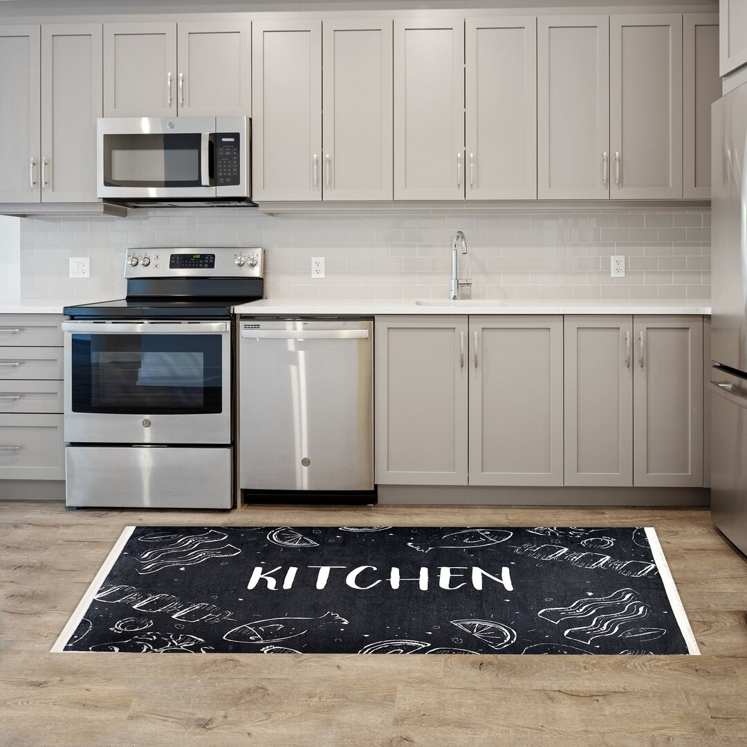 Black Kitchen Rug Nonslip Kitchen Runner Rug Decorative Etsy