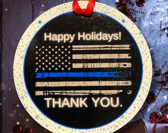 Back the Blue Christmas Ornament - Support Law Enforcement - Thin Blue Line Holiday Decor