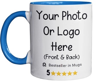 Personalized Photo Coffee Mug: Custom Text or Logo, 11oz Ceramic