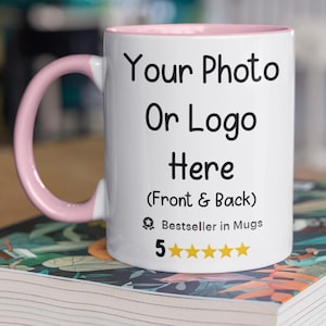 Custom Photo Coffee Mug, Pink Accent Mug, Personalized Gift