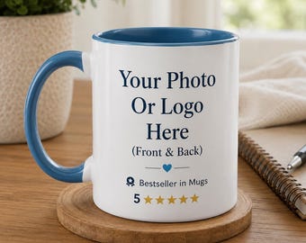 Personalized Photo Coffee Mug: Custom Text or Logo, 11oz Ceramic
