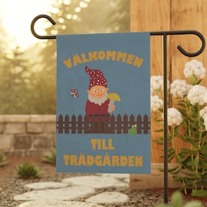 Swedish Welcome Sign Garden Flag Sweden Gift Scandinavian Decor Swedish Decor Välkommen Sign Nordic Garden Decoration Cute Tomte Gnome Decor