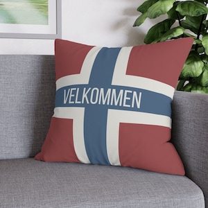 Velkommen Pillow Cover | Norwegian Welcome Sign * Flag * Norway Gift * Norge * Home Decor * Print * Hygge Decor * Scandinavian Pillows