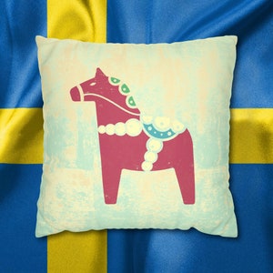 Dala Horse Sweden Swedish Folk Art Pillow Cover Swedish Dala Horse Figurine Swedish Home Decor Dalecarlian Horse Nordic Scandinavian Gift