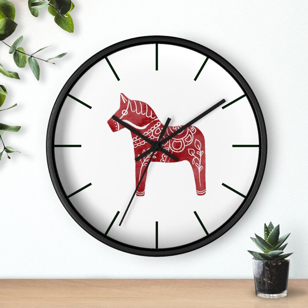 Dala Horse Clock Swedish Dala Horse Swedish Decor Nordic Decor Swedish