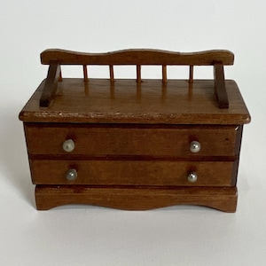 Vintage wooden dollhouse storage bench with drawers that open MSR Imports