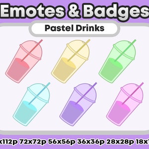 6x Pastel Milkshake/Coffee Sub & Bit Badges/Emotes- for Twitch, YouTube, Discord and more - Kawaii Aesthetic Streamer Drink Collection