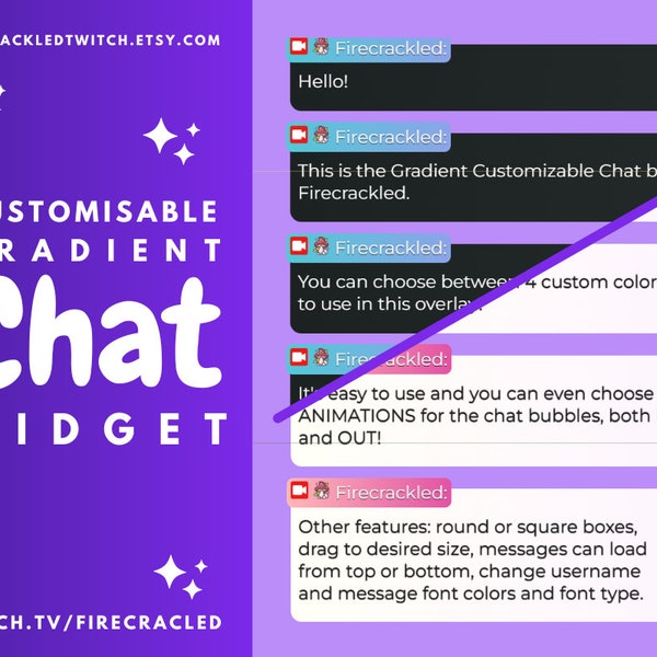 Customizable Gradient Twitch Chat Widget - Animated - Works with OBS Studio, StreamElements, and StreamLabs