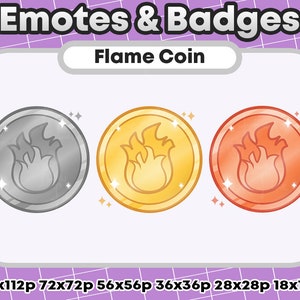 3x Metallic Fire Token/Flame Token Channel Points Role Icons or Badges - Twitch Youtube Discord Emote Kawaii Winner Badge