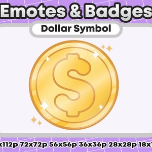 Gold Dollar  Metallic Token/Coin Channel Points Role Icons or Badges - Twitch Youtube Discord Emote Kawaii - Winner Badge