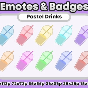10x Pastel Milkshake/Coffee Sub & Bit Badges/Emotes- for Twitch, YouTube, Discord and more - Kawaii Aesthetic Streamer Rainbow Collection