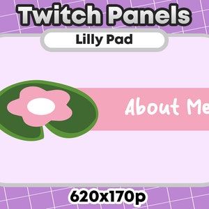 Puede incluir: Un nenúfar rosa y verde con una flor blanca en el centro. El nenúfar está sobre un fondo rosa con el texto "About Me" en blanco. El texto "Lilly Pad" está en la parte superior central de la imagen. El texto "620x170p" está en la parte inferior central de la imagen.