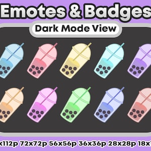 10x Boba/Bubble Tea Sub & Bit Badges/Emotes- for Twitch, YouTube, Discord and more - Kawaii Aesthetic Streamer Rainbow Collection