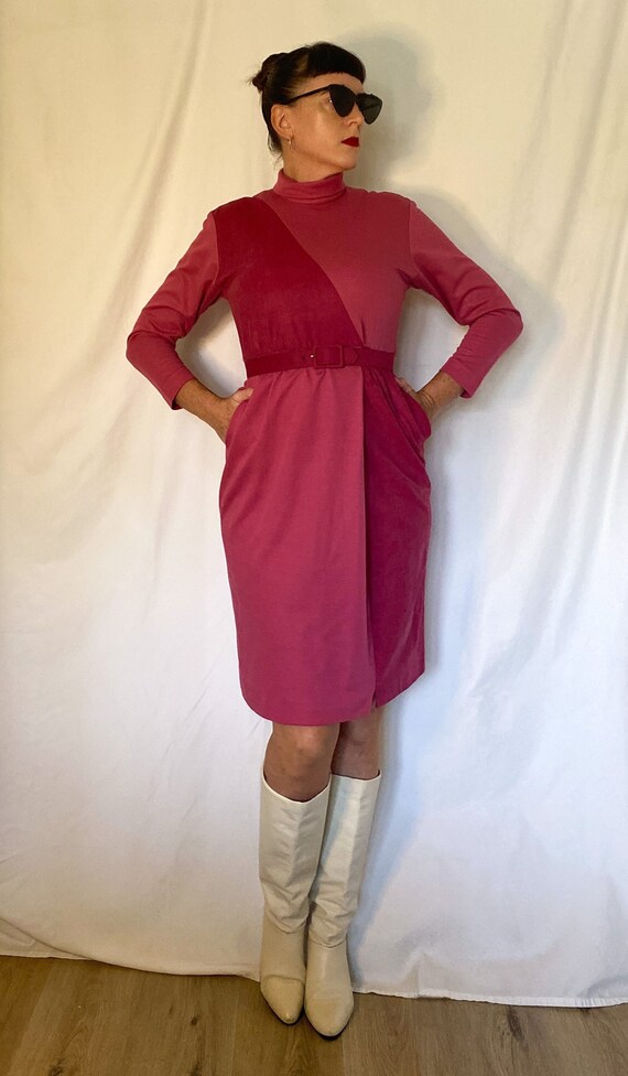 Vintage Pink Color Blocked Dress with Pockets