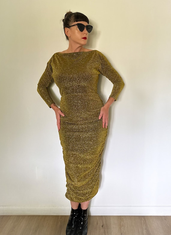 Gold & Black Shimmery Ruched Dress