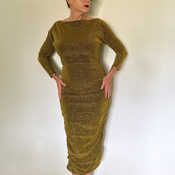 Gold & Black Shimmery Ruched Dress