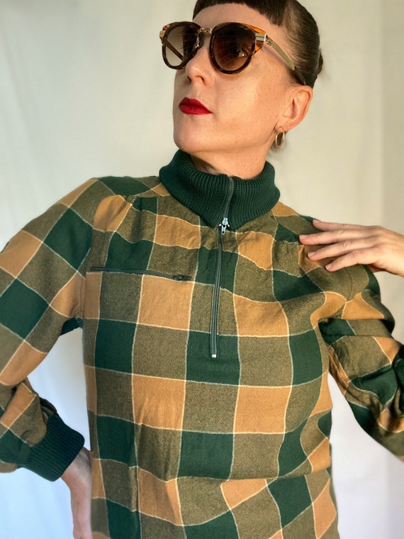 Vintage Green & Beige Checkered Sweater Dress - image 5