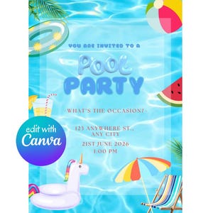 Bearbeitbare Pool-Party-Einladung