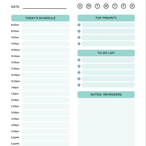 Modello minimalista menta per agenda giornaliera, settimanale e mensile