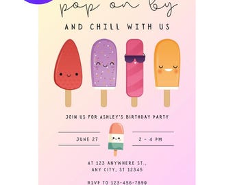 Invitación editable para fiesta de cumpleaños con helado