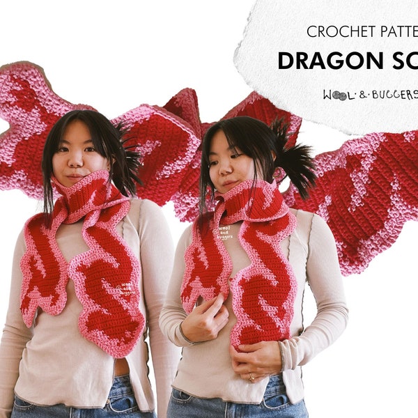 DRAGON SCARF Crochet Pattern by Wool and Buggers **PDF only **