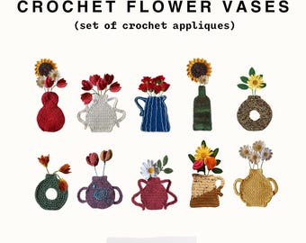 Flower Vases Crochet Applique Bundle ** PATTERN PDF ONLY **