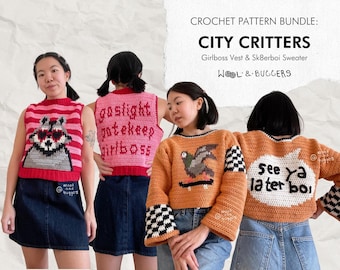 CITY CRITTERS Crochet Pattern Bundle – Sk8erboi Sweater and Girlboss Vest ** PDF only **