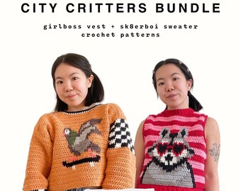 CITY CRITTERS Crochet Pattern Bundle – Sk8erboi Sweater and Girlboss Vest ** PDF only **