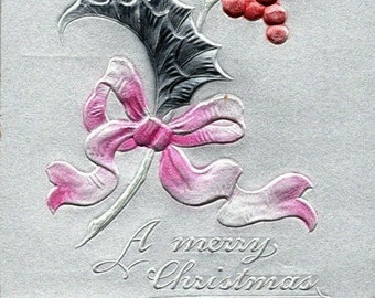 c1910 Merry Christmas Greetings Embossed Postcard Unposted Divided Back Germany