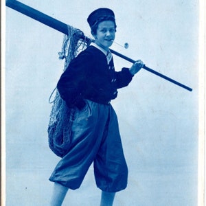 1907 RPPC Cyanotype Delft Holland Fisherman Postcard Studio Prawdziwe zdjęcie opublikowane