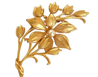 c1900 Andreas Daubs Perla de semilla de flor alemana 9K Doble placa de oro Broche antiguo
