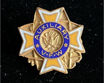 Vintage emaille hoed revers pin-back VFW veteranen van buitenlandse oorlogen US Auxiliary