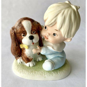 Vintage Homco Figur Kleinkind Baby Junge & Welpe Hund #1424 Porzellan Geschenk