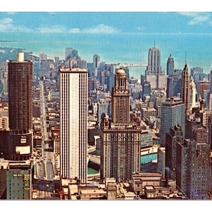 Vintage Vista aerea State Street Chicago Skyline IL Panorama Cartolina cromata