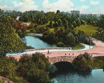 1926 Franklin Park Duck Pond Bridge Boston Mass White Border Postcard