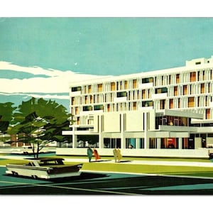 Vintage 1960 Fenway Commonwealth Motor Hotel Boston Cartolina panoramica non postata