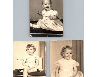 Vintage 1950s Baby Girl Perry Studio Retratos Negro Blanco Fotos Lote de 3