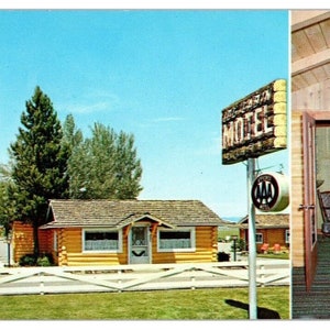 1968 Vintage Log Cabin Motel Ashton Idaho Dziękuję za opublikowaną pocztówkę panoramiczną